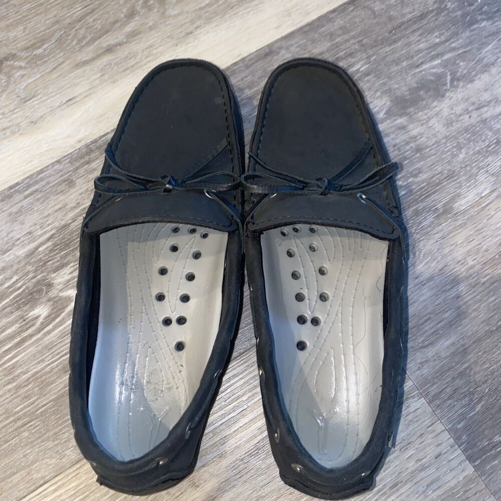 Crocs Shoes Womens W8 Wrap Colorlite Loafer Boat Black Leather Moc Toe - Picture 10 of 14